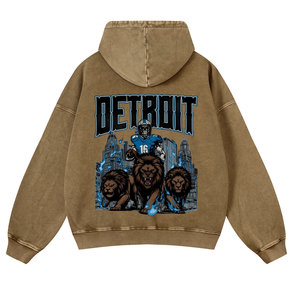 Casual Washed Hoodie Detroit Lions