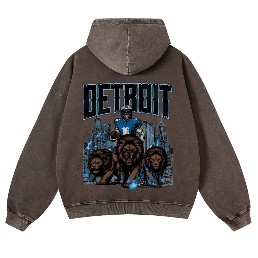 Casual Washed Hoodie Detroit Lions