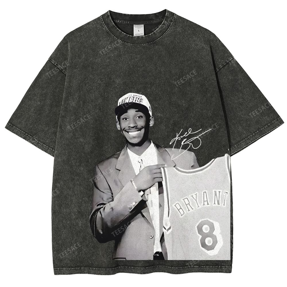 KOBE DRAFT Tee Vintage Style Unisex-Adult Oversized Washed Street T-shirt