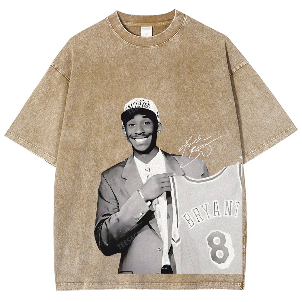 KOBE DRAFT Tee Vintage Style Unisex-Adult Oversized Washed Street T-shirt
