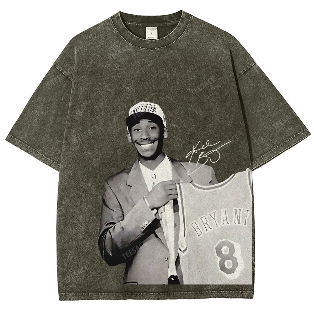 KOBE DRAFT Tee Vintage Style Unisex-Adult Oversized Washed Street T-shirt