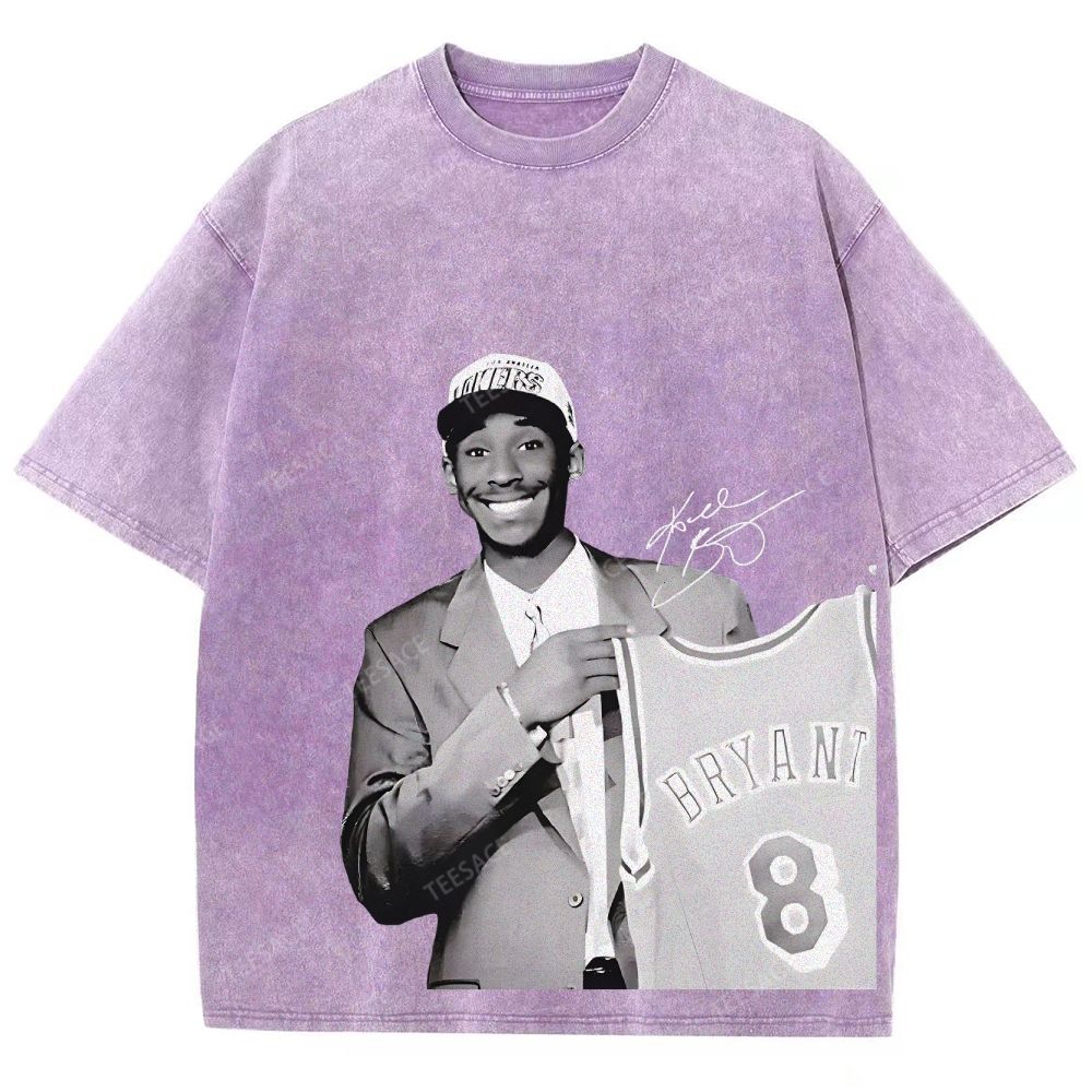 KOBE DRAFT Tee Vintage Style Unisex-Adult Oversized Washed Street T-shirt