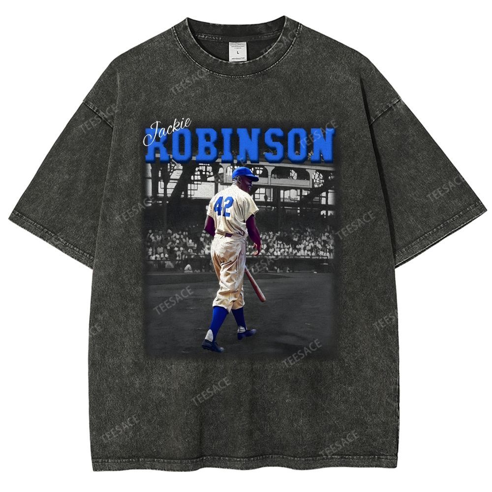 Unisex-Adult Vintage Oversized Washed Cotton T-Shirt | JACKIE ROBINSON