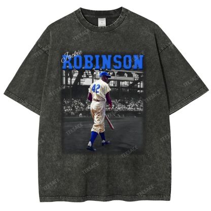Unisex-Adult Vintage Oversized Washed Cotton T-Shirt | JACKIE ROBINSON