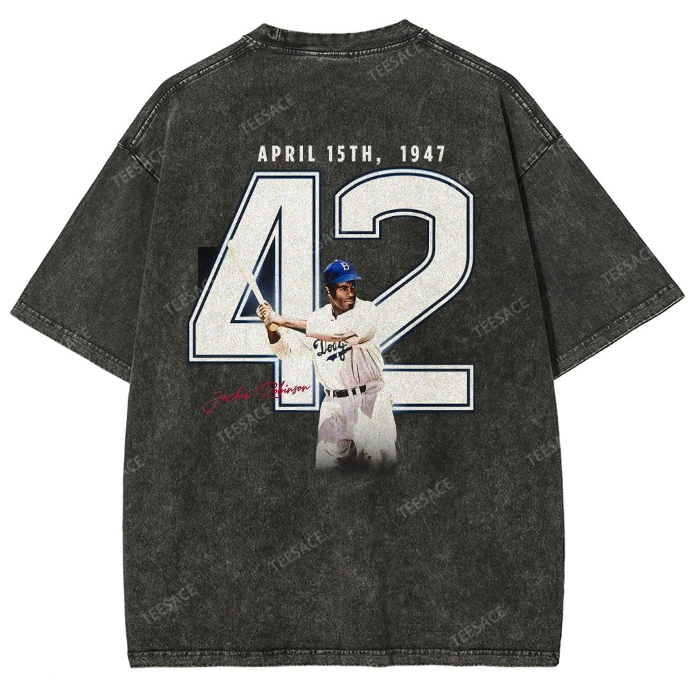 Unisex-Adult Vintage Oversized Washed Cotton T-Shirt | JACKIE ROBINSON