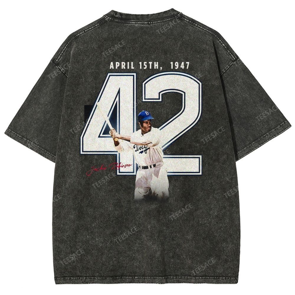 Unisex-Adult Vintage Oversized Washed Cotton T-Shirt | JACKIE ROBINSON