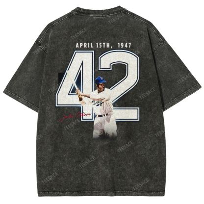 Unisex-Adult Vintage Oversized Washed Cotton T-Shirt | JACKIE ROBINSON