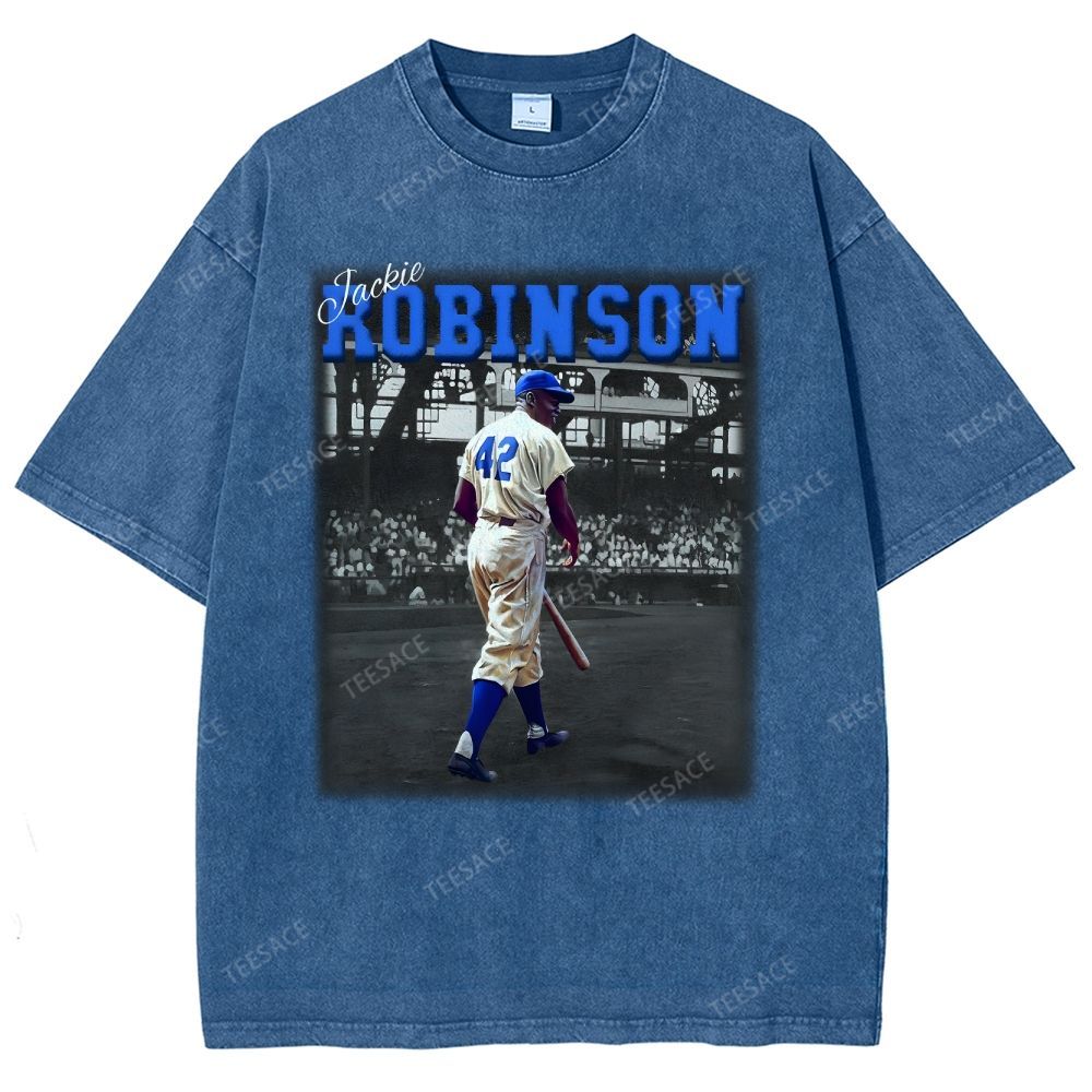 Unisex-Adult Vintage Oversized Washed Cotton T-Shirt | JACKIE ROBINSON
