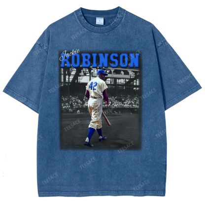 Unisex-Adult Vintage Oversized Washed Cotton T-Shirt | JACKIE ROBINSON