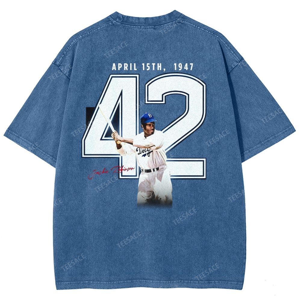 Unisex-Adult Vintage Oversized Washed Cotton T-Shirt | JACKIE ROBINSON