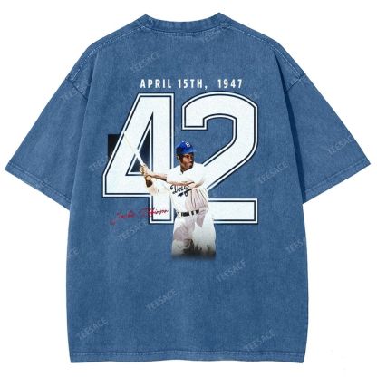 Unisex-Adult Vintage Oversized Washed Cotton T-Shirt | JACKIE ROBINSON