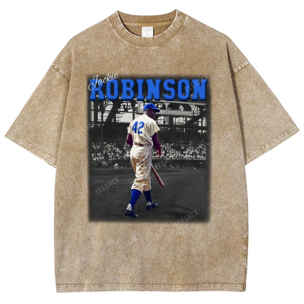 Unisex-Adult Vintage Oversized Washed Cotton T-Shirt | JACKIE ROBINSON