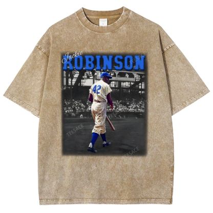 Unisex-Adult Vintage Oversized Washed Cotton T-Shirt | JACKIE ROBINSON