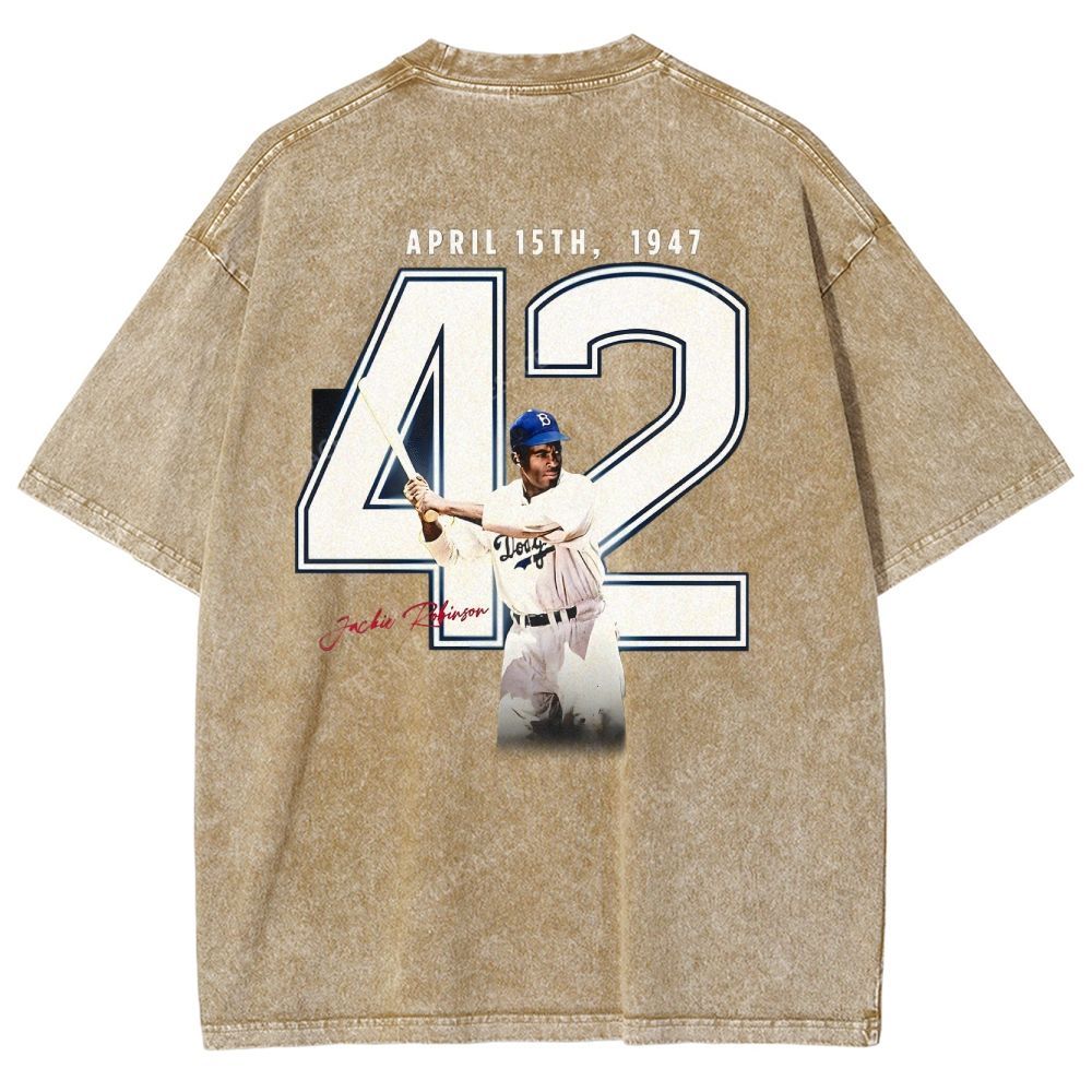 Unisex-Adult Vintage Oversized Washed Cotton T-Shirt | JACKIE ROBINSON
