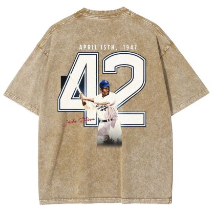 Unisex-Adult Vintage Oversized Washed Cotton T-Shirt | JACKIE ROBINSON