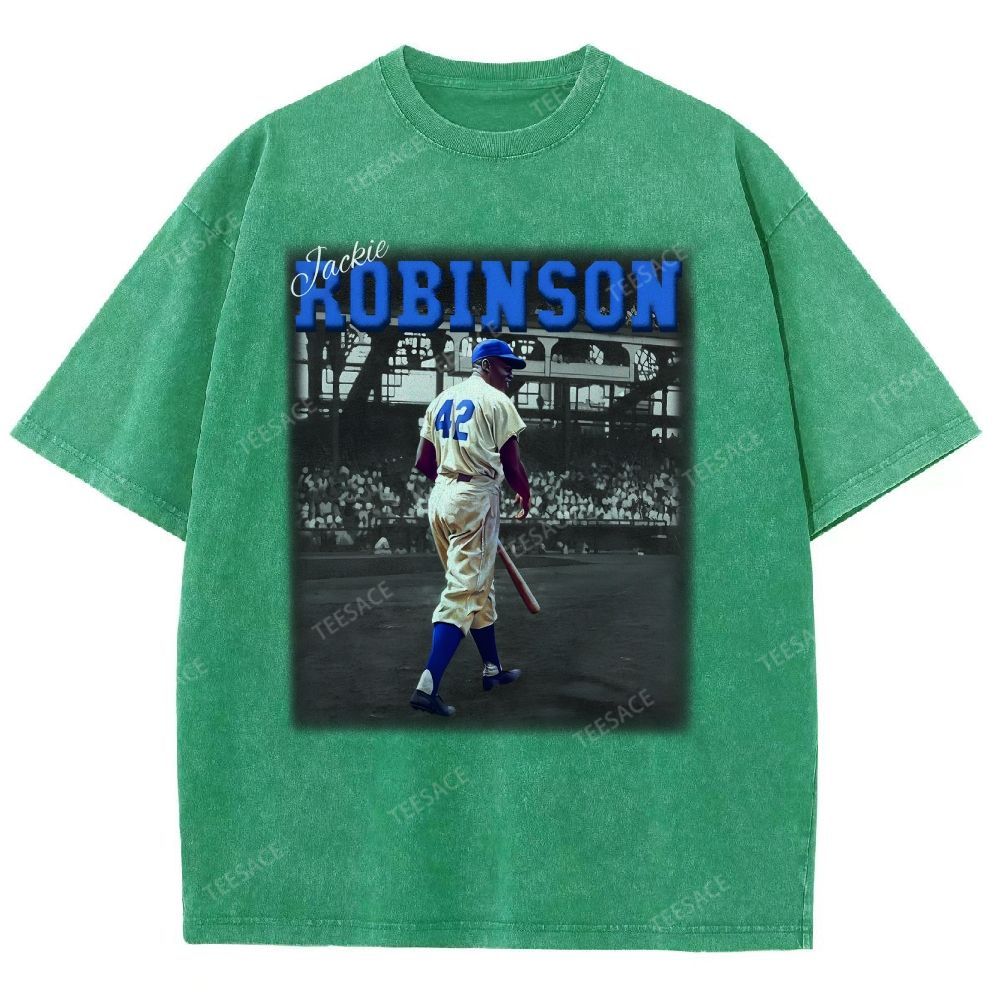 Unisex-Adult Vintage Oversized Washed Cotton T-Shirt | JACKIE ROBINSON