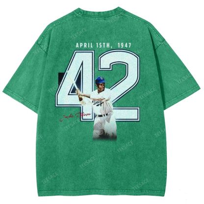 Unisex-Adult Vintage Oversized Washed Cotton T-Shirt | JACKIE ROBINSON