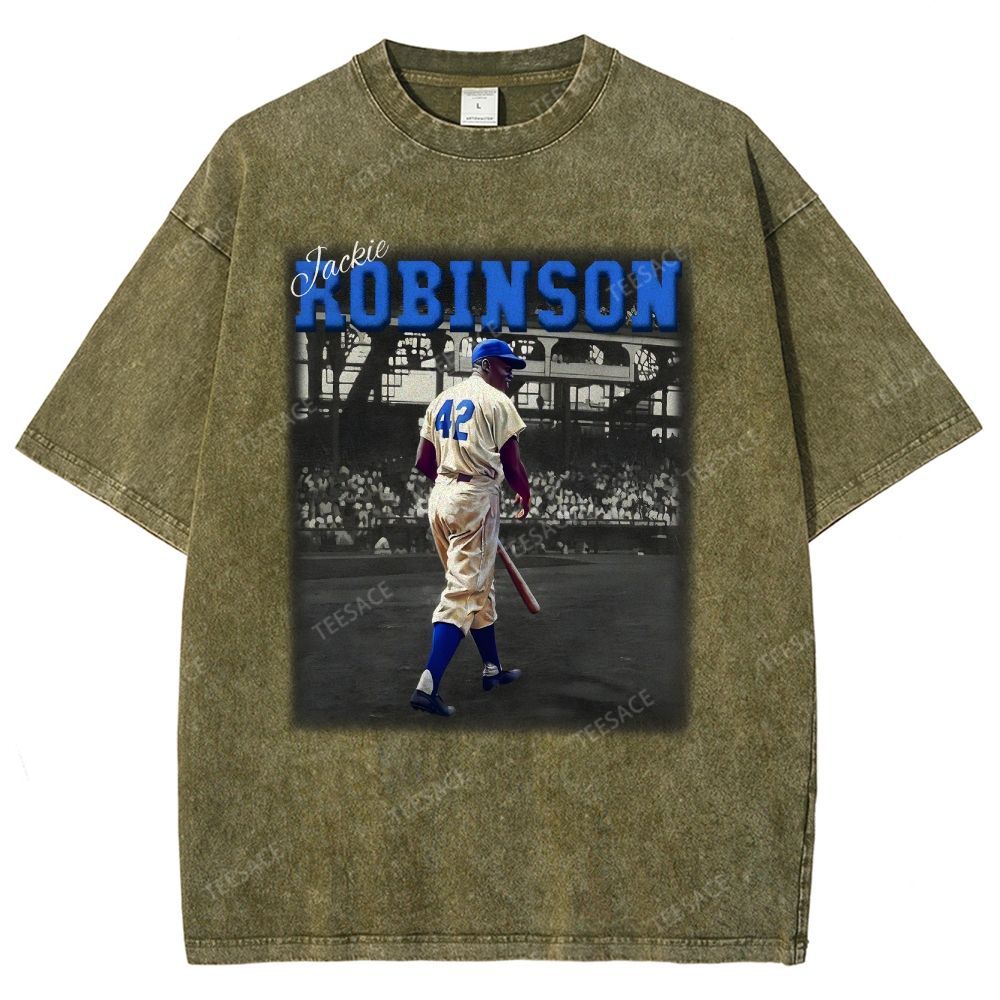 Unisex-Adult Vintage Oversized Washed Cotton T-Shirt | JACKIE ROBINSON