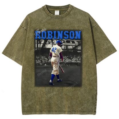 Unisex-Adult Vintage Oversized Washed Cotton T-Shirt | JACKIE ROBINSON