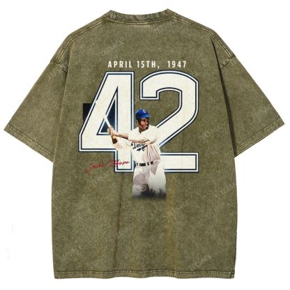 Unisex-Adult Vintage Oversized Washed Cotton T-Shirt | JACKIE ROBINSON