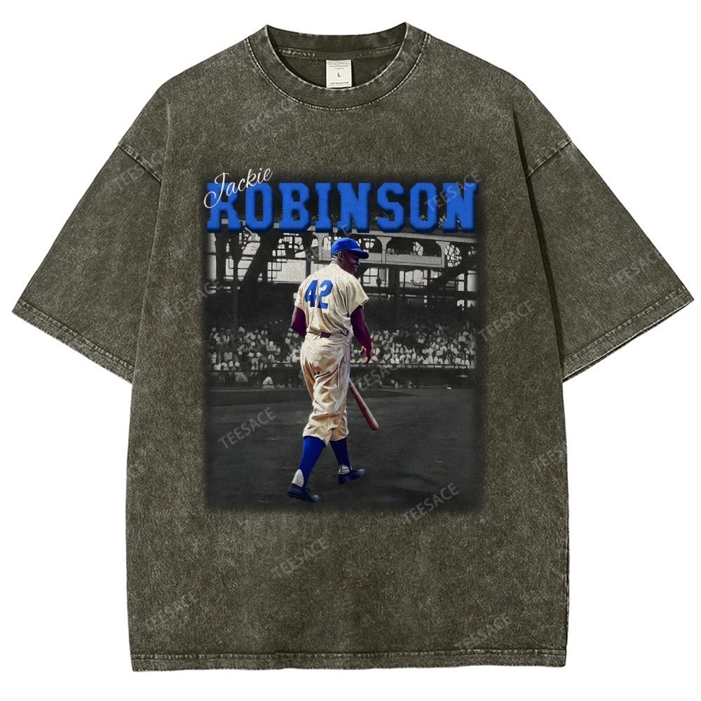 Unisex-Adult Vintage Oversized Washed Cotton T-Shirt | JACKIE ROBINSON