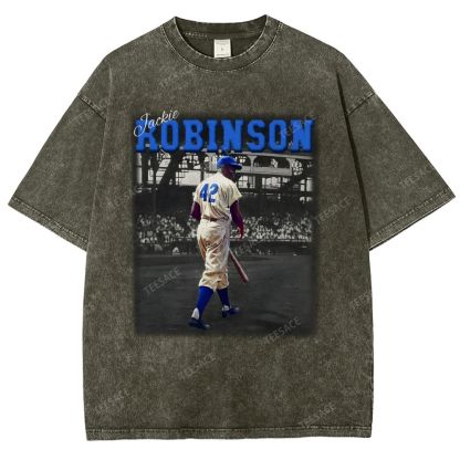 Unisex-Adult Vintage Oversized Washed Cotton T-Shirt | JACKIE ROBINSON
