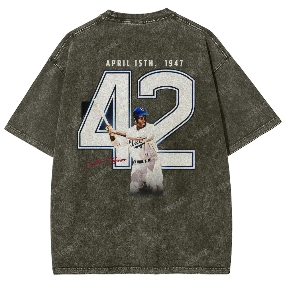 Unisex-Adult Vintage Oversized Washed Cotton T-Shirt | JACKIE ROBINSON