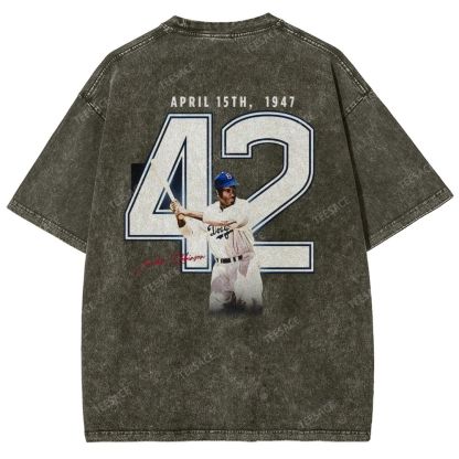 Unisex-Adult Vintage Oversized Washed Cotton T-Shirt | JACKIE ROBINSON