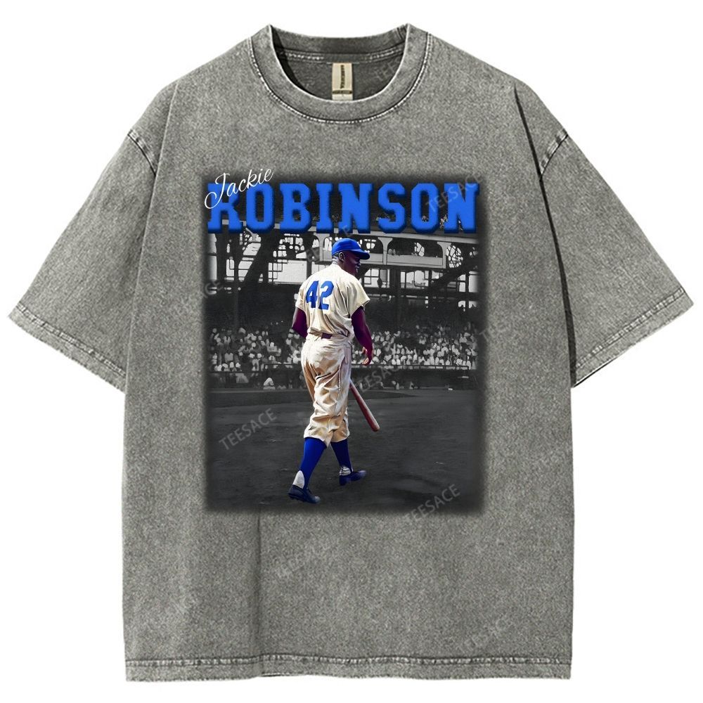 Unisex-Adult Vintage Oversized Washed Cotton T-Shirt | JACKIE ROBINSON