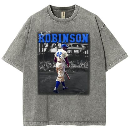 Unisex-Adult Vintage Oversized Washed Cotton T-Shirt | JACKIE ROBINSON