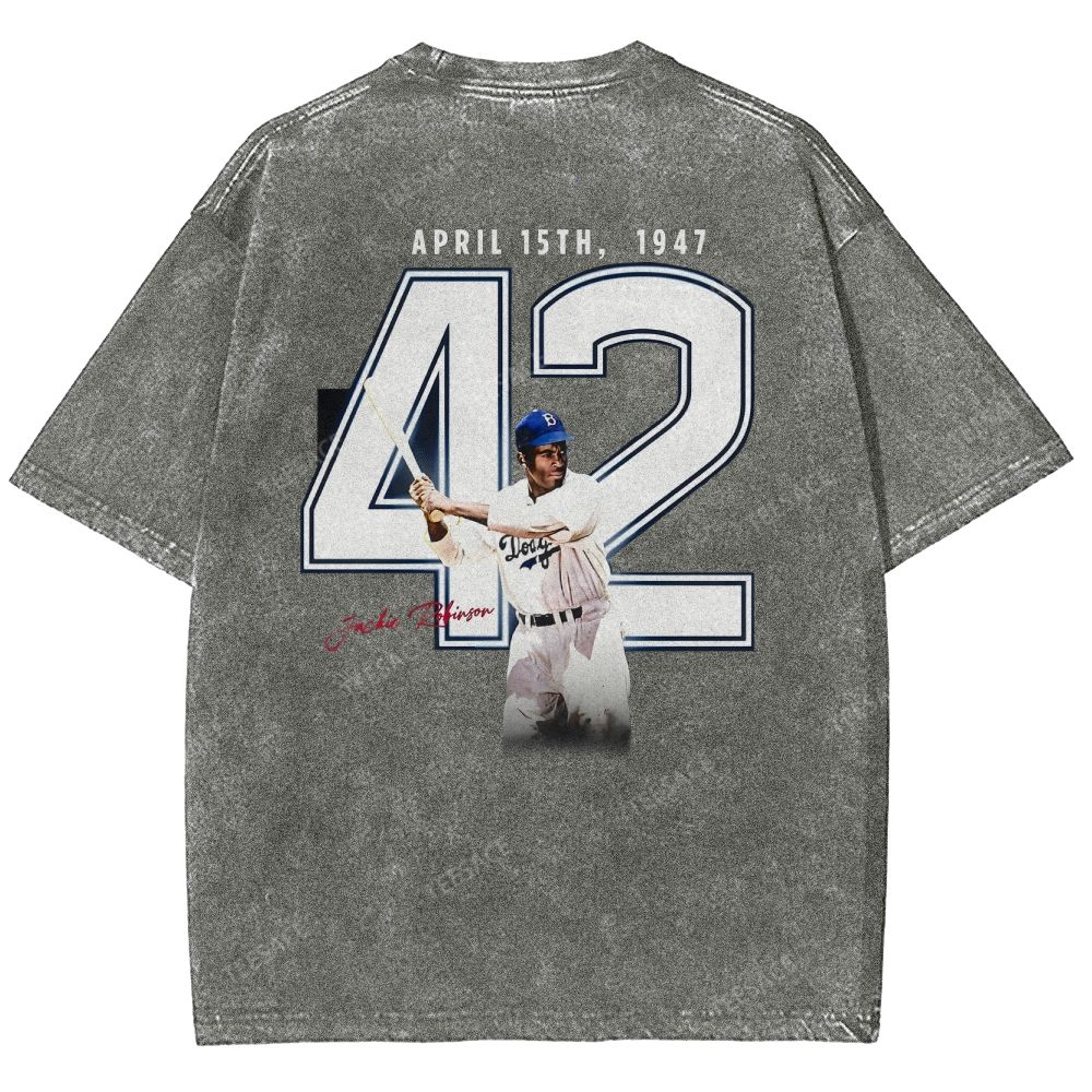 Unisex-Adult Vintage Oversized Washed Cotton T-Shirt | JACKIE ROBINSON