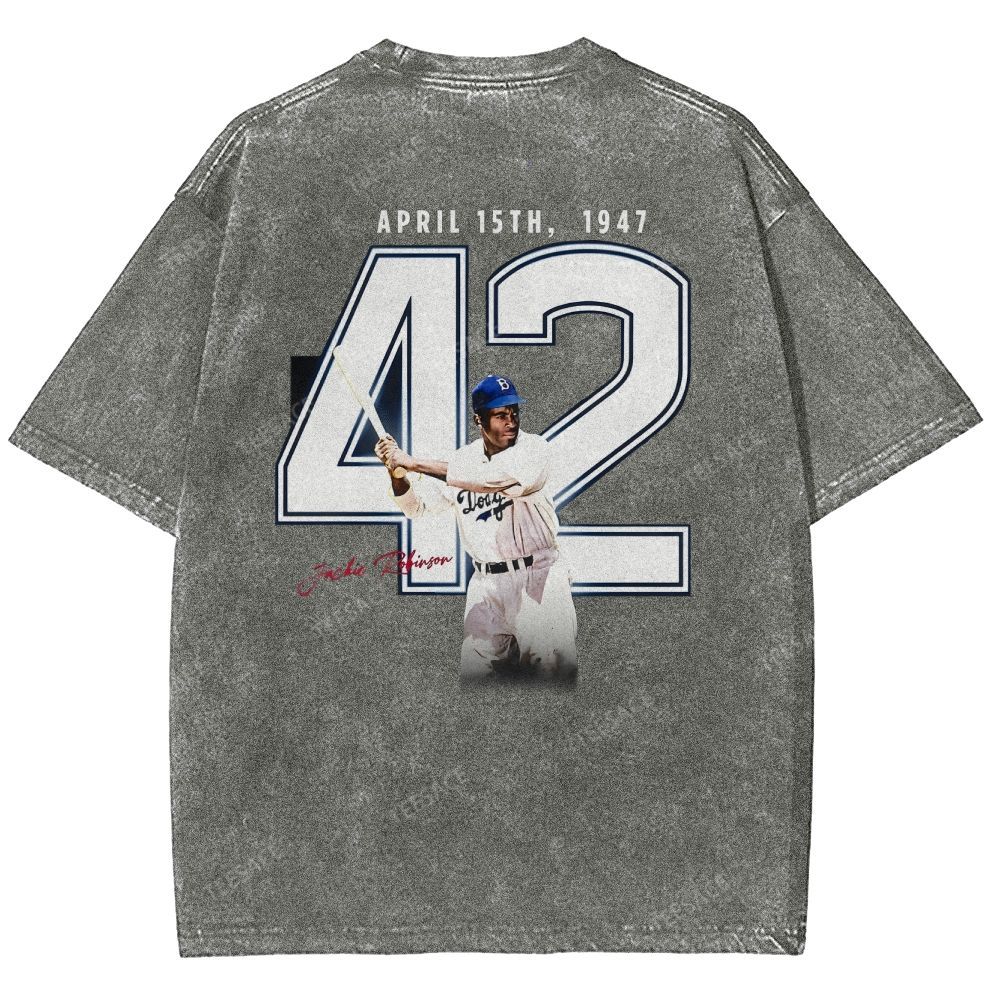 Unisex-Adult Vintage Oversized Washed Cotton T-Shirt | JACKIE ROBINSON