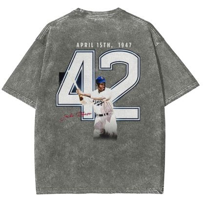 Unisex-Adult Vintage Oversized Washed Cotton T-Shirt | JACKIE ROBINSON