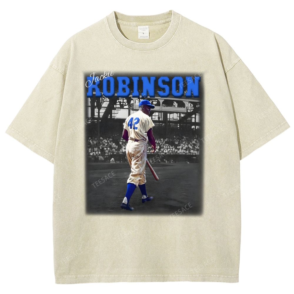 Unisex-Adult Vintage Oversized Washed Cotton T-Shirt | JACKIE ROBINSON