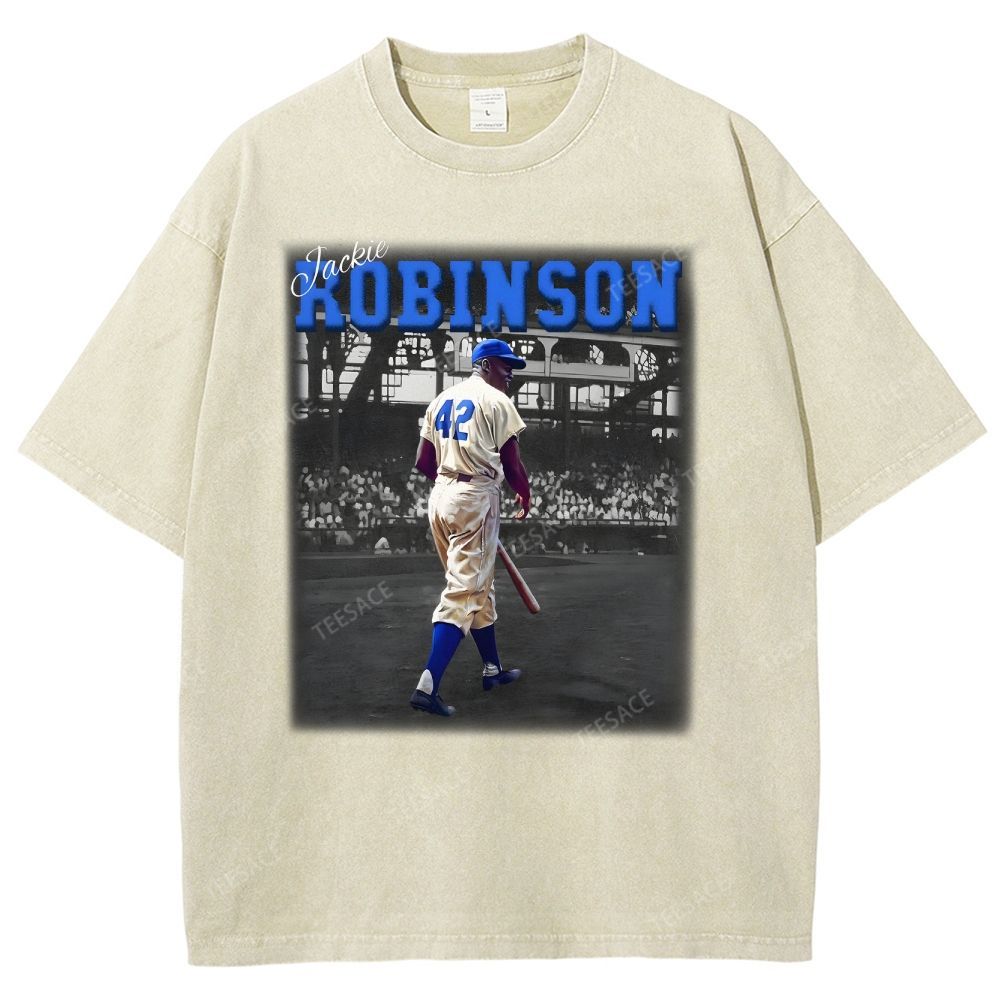 Unisex-Adult Vintage Oversized Washed Cotton T-Shirt | JACKIE ROBINSON