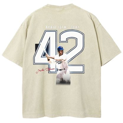 Unisex-Adult Vintage Oversized Washed Cotton T-Shirt | JACKIE ROBINSON