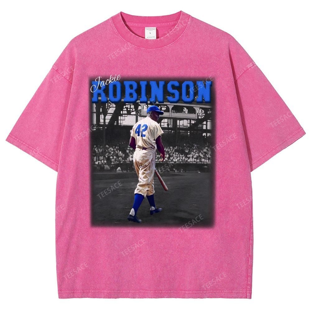 Unisex-Adult Vintage Oversized Washed Cotton T-Shirt | JACKIE ROBINSON