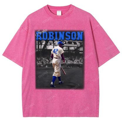 Unisex-Adult Vintage Oversized Washed Cotton T-Shirt | JACKIE ROBINSON