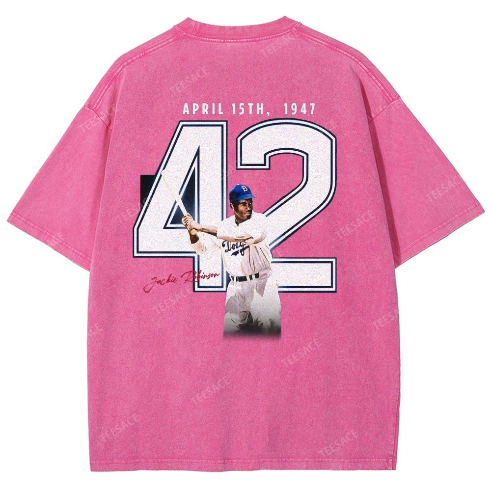 Unisex-Adult Vintage Oversized Washed Cotton T-Shirt | JACKIE ROBINSON