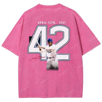Unisex-Adult Vintage Oversized Washed Cotton T-Shirt | JACKIE ROBINSON