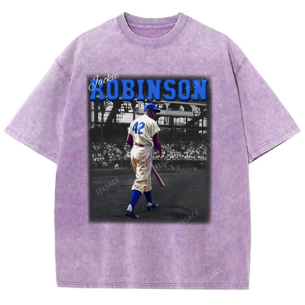 Unisex-Adult Vintage Oversized Washed Cotton T-Shirt | JACKIE ROBINSON
