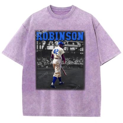 Unisex-Adult Vintage Oversized Washed Cotton T-Shirt | JACKIE ROBINSON