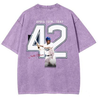 Unisex-Adult Vintage Oversized Washed Cotton T-Shirt | JACKIE ROBINSON