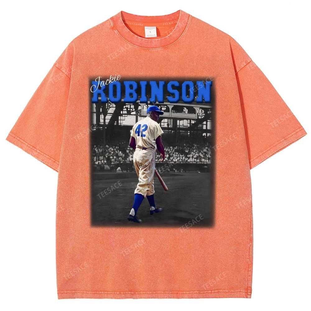 Unisex-Adult Vintage Oversized Washed Cotton T-Shirt | JACKIE ROBINSON