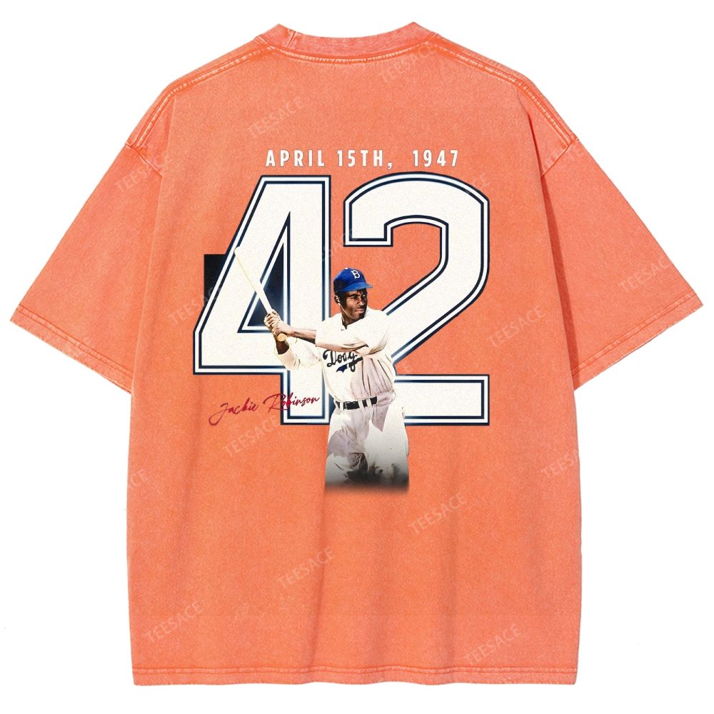 Unisex-Adult Vintage Oversized Washed Cotton T-Shirt | JACKIE ROBINSON