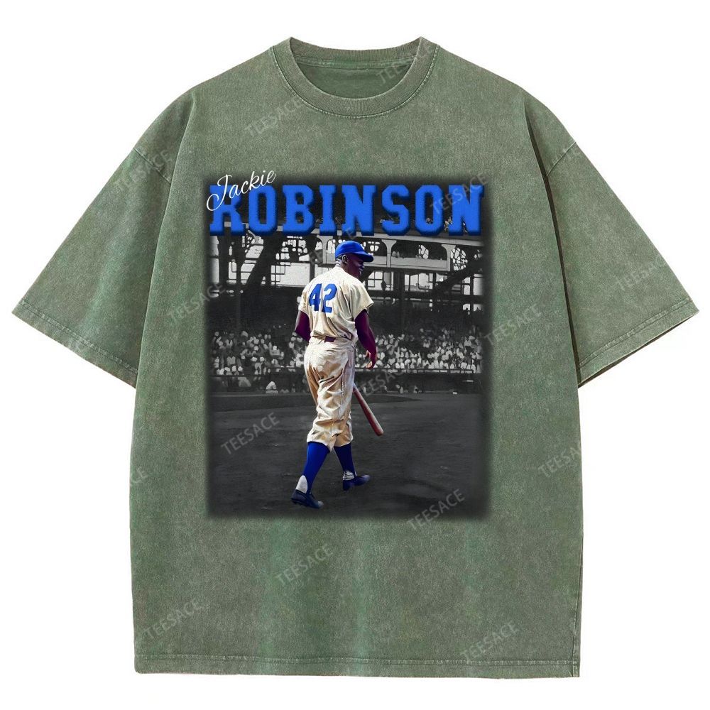 Unisex-Adult Vintage Oversized Washed Cotton T-Shirt | JACKIE ROBINSON