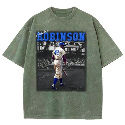 Unisex-Adult Vintage Oversized Washed Cotton T-Shirt | JACKIE ROBINSON