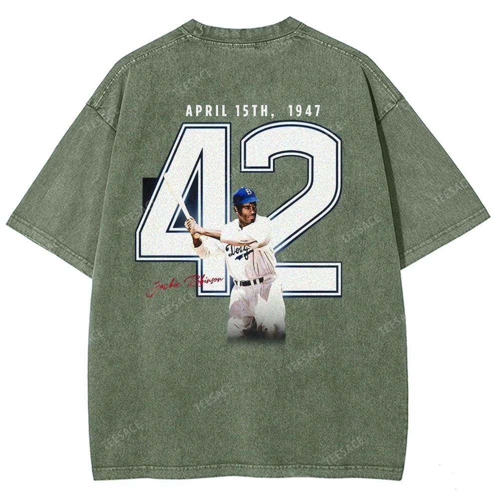 Unisex-Adult Vintage Oversized Washed Cotton T-Shirt | JACKIE ROBINSON