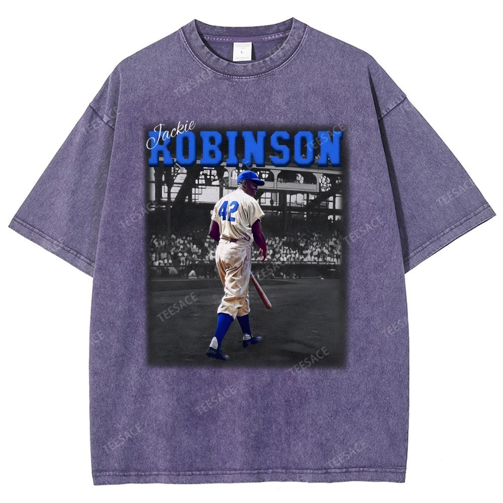 Unisex-Adult Vintage Oversized Washed Cotton T-Shirt | JACKIE ROBINSON