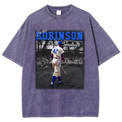 Unisex-Adult Vintage Oversized Washed Cotton T-Shirt | JACKIE ROBINSON